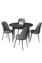 Hanah Home Juego de Mesa y Sillas de Comedor 5 Piezas Tor Black Marble Fume Mármol Negro y Sillas Humo